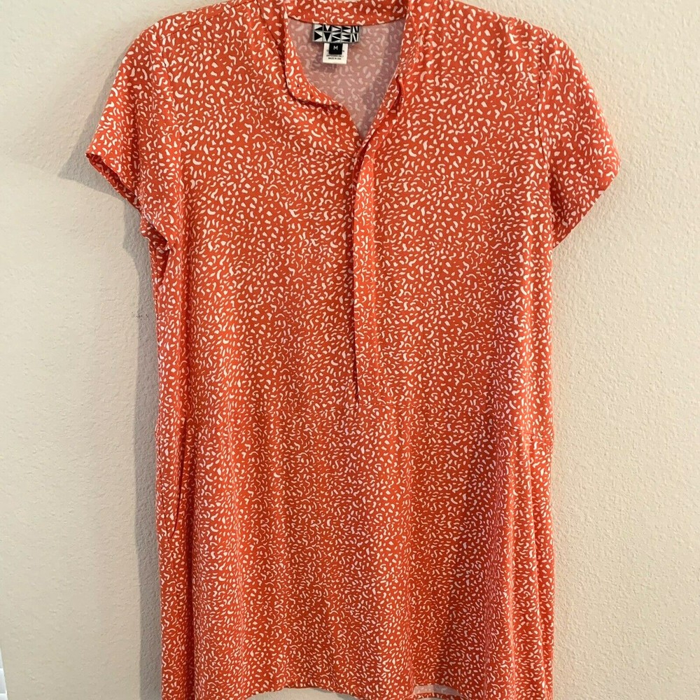 Dusen Dusen Anthropologie Dress Womens Medium Orange Red Composition Short